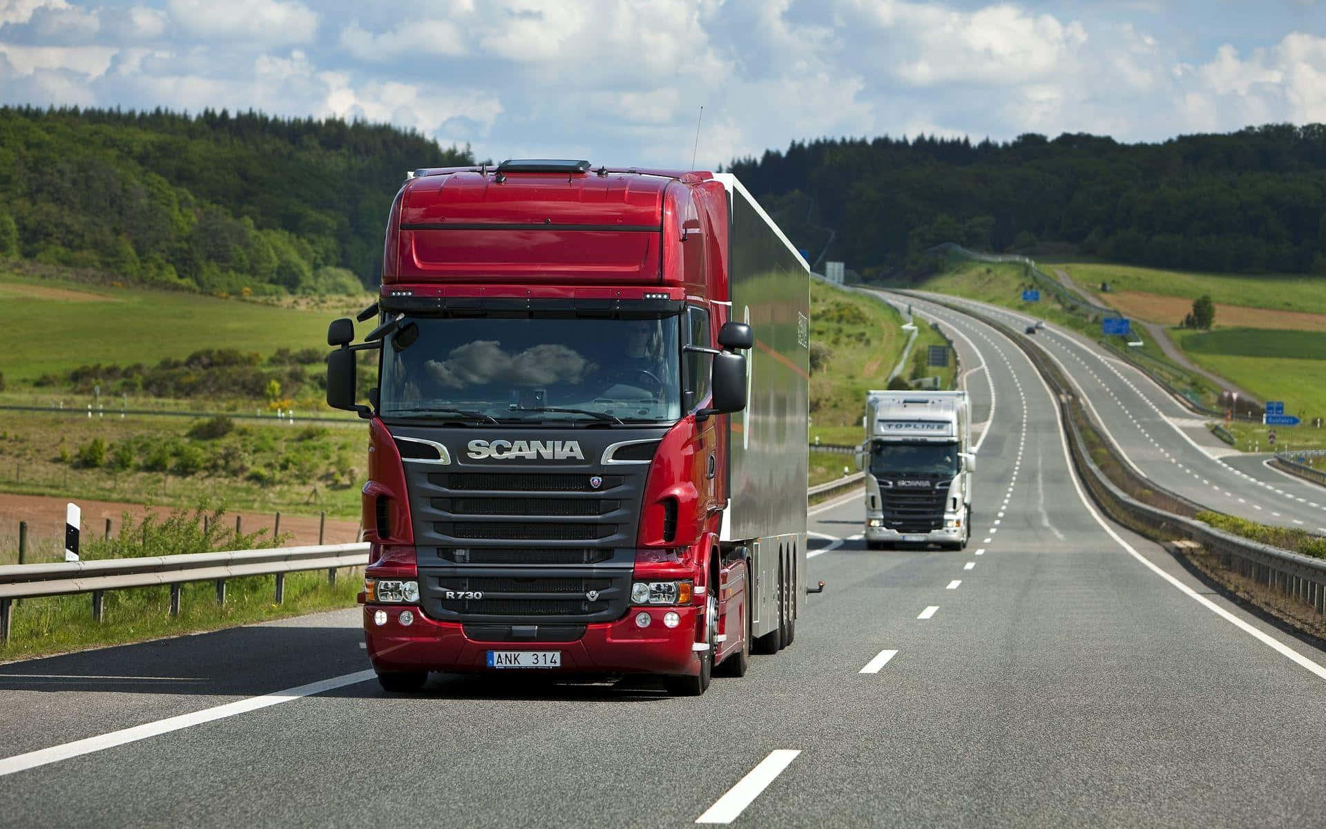 Download Red Scania Truck On Highway
