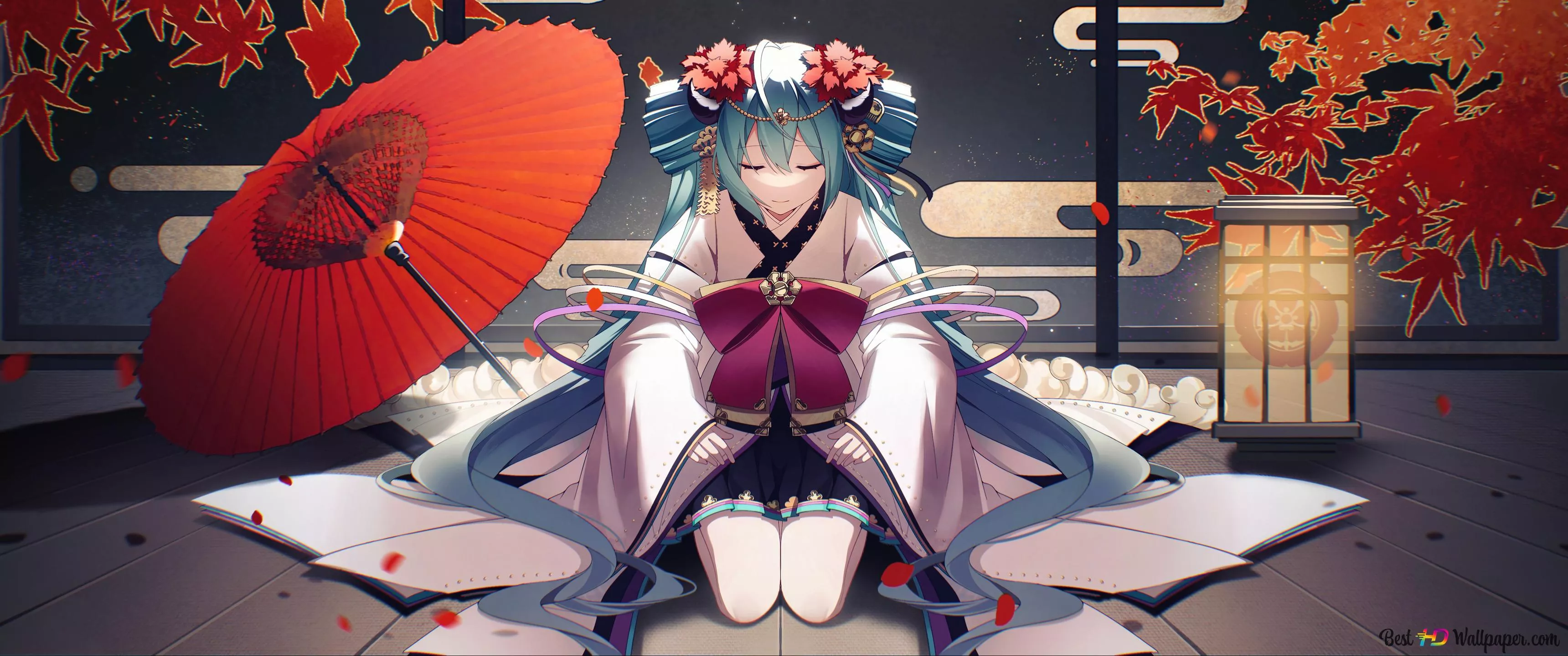 Hatsune Miku in kimono 4K wallpaper