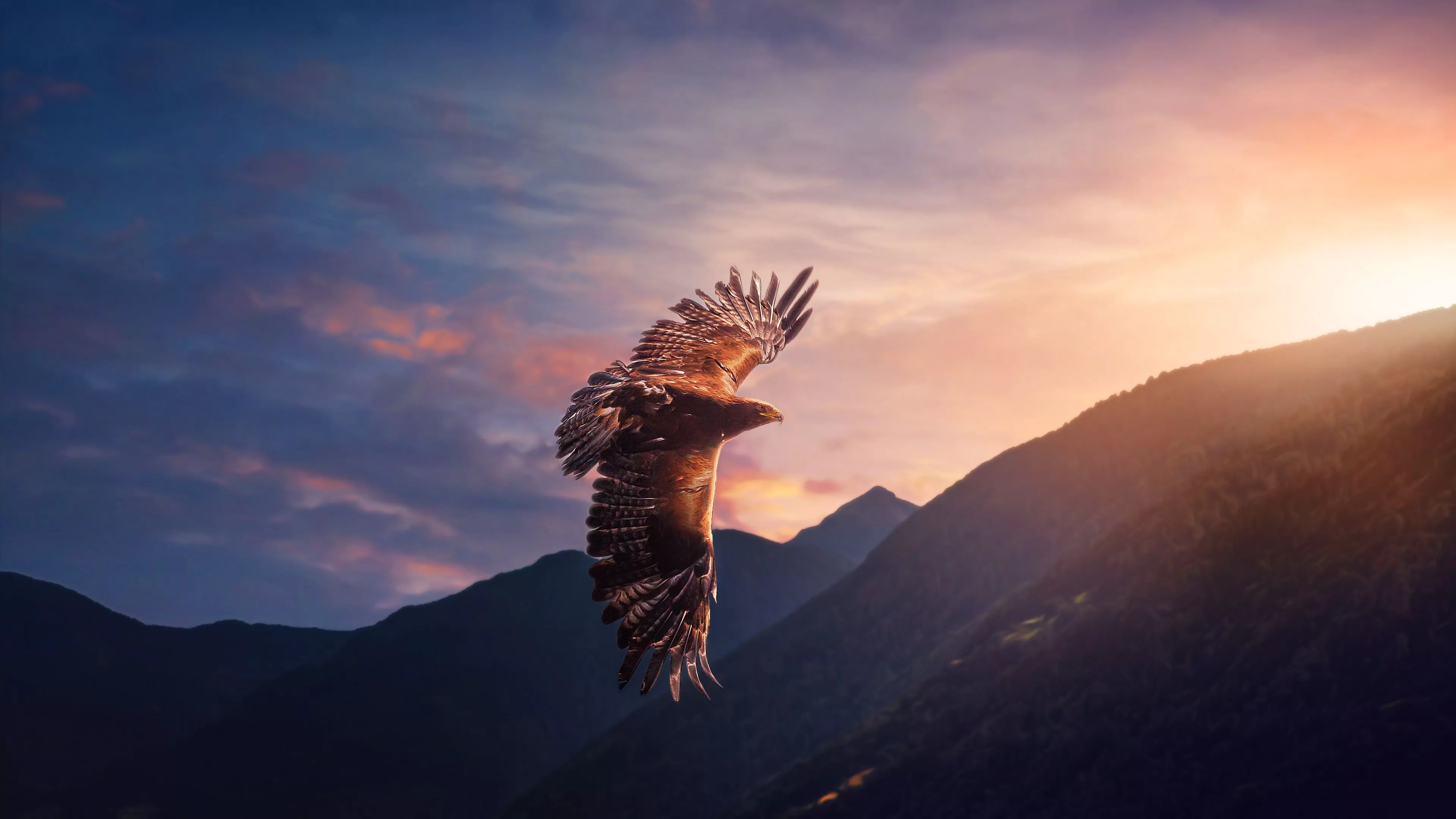 Eagle Soaring Over Mountains 4K