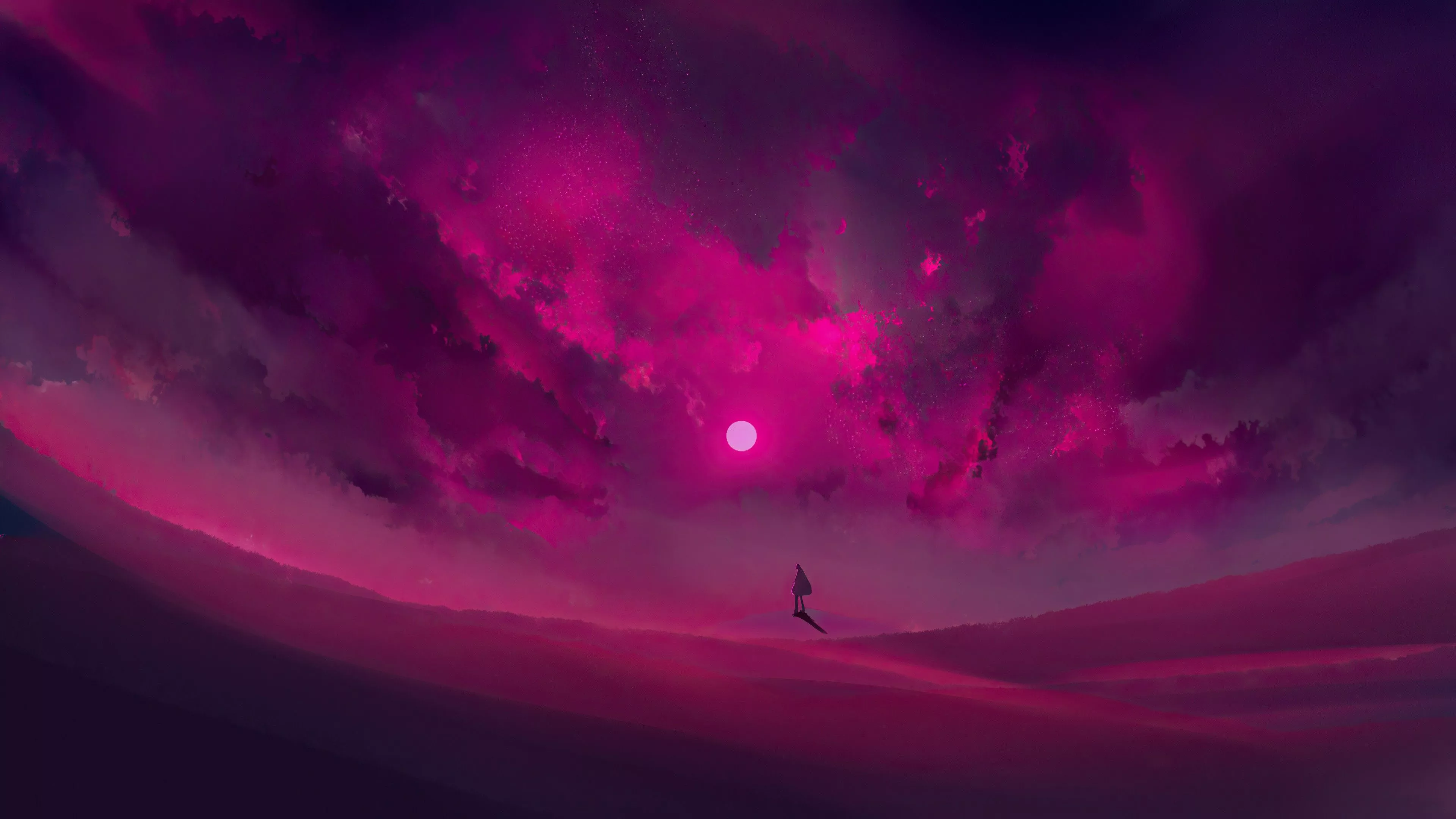 Artistic Desert Pink Clouds Sky Moon
