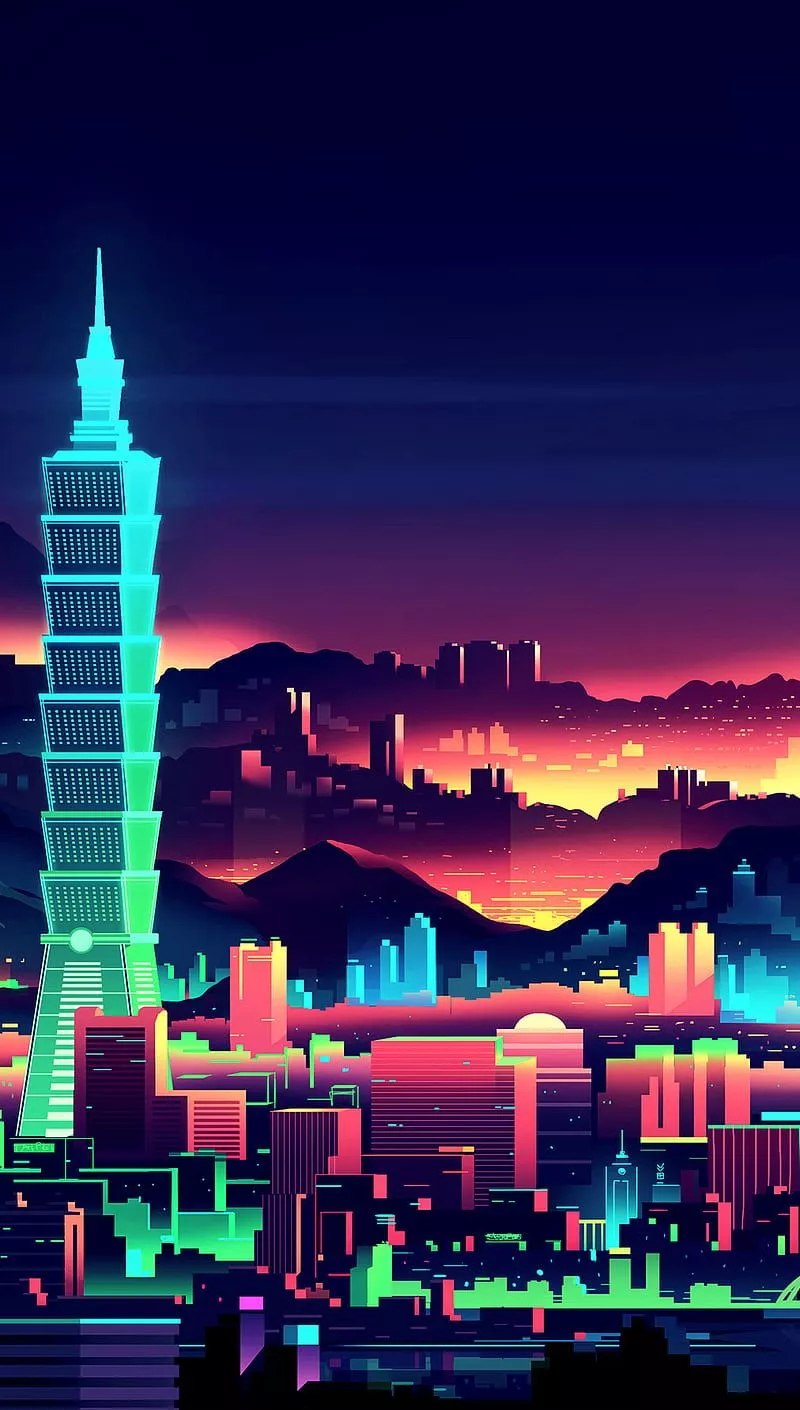 Neon City, city, cool, neon, HD phone wallpaper