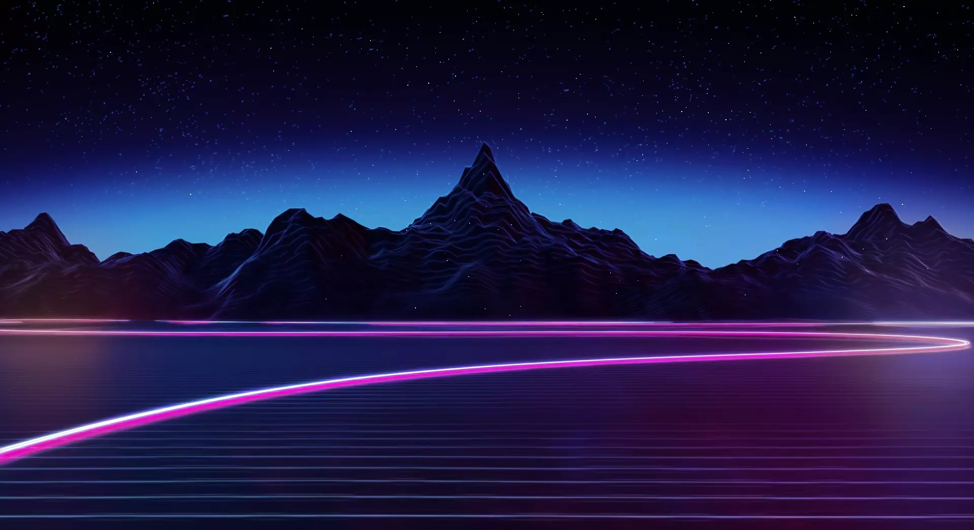 Live wallpaper Synthwave Neon Light Mountain Retrowave download on VSThemes.org