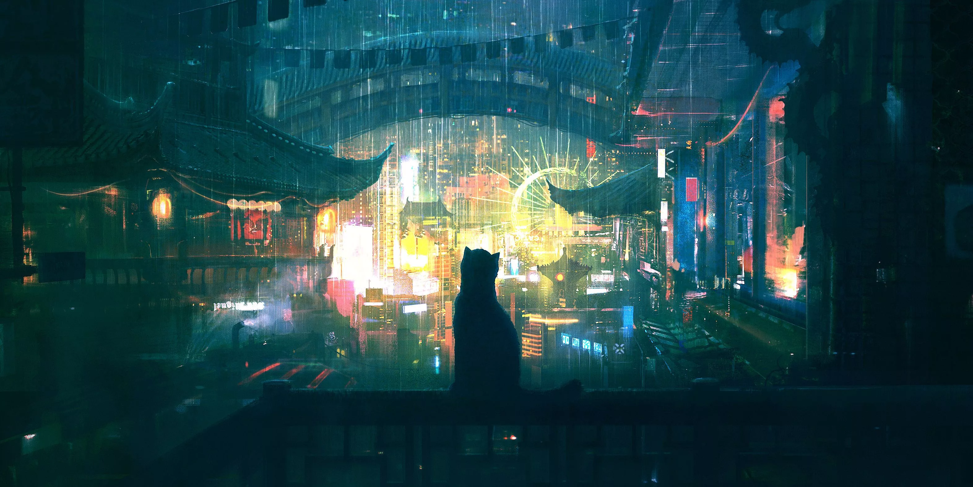 Lonely Cat in Rain 4K Wallpaper, HD