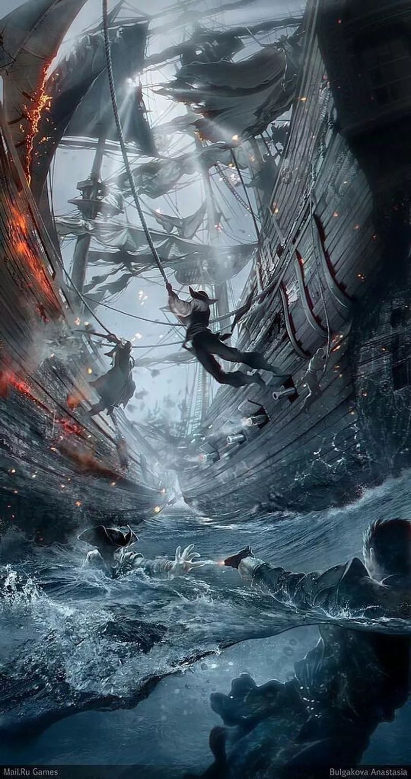 Pirates, battle, ocean, sea, ship