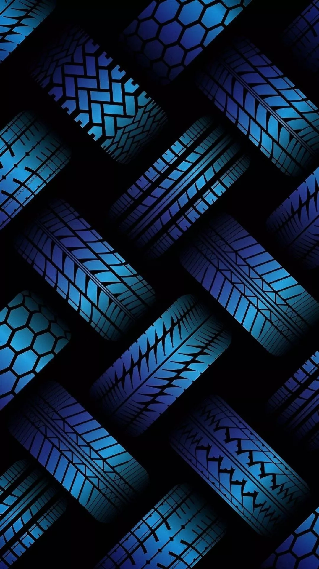 Blue Tire Tracks Interconnected Mobile 3D Wallpaper