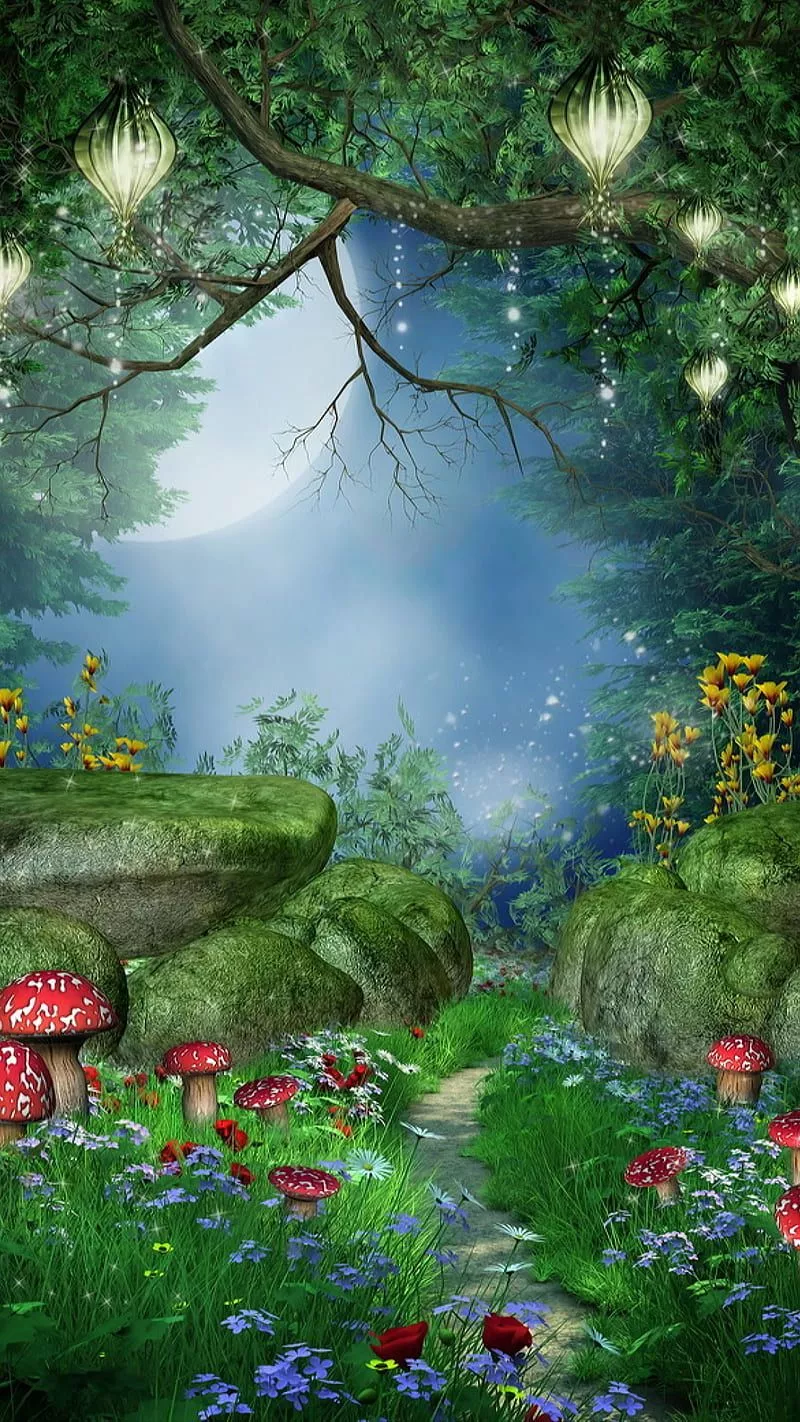 Fantasy garden, 3D, branches, flowers