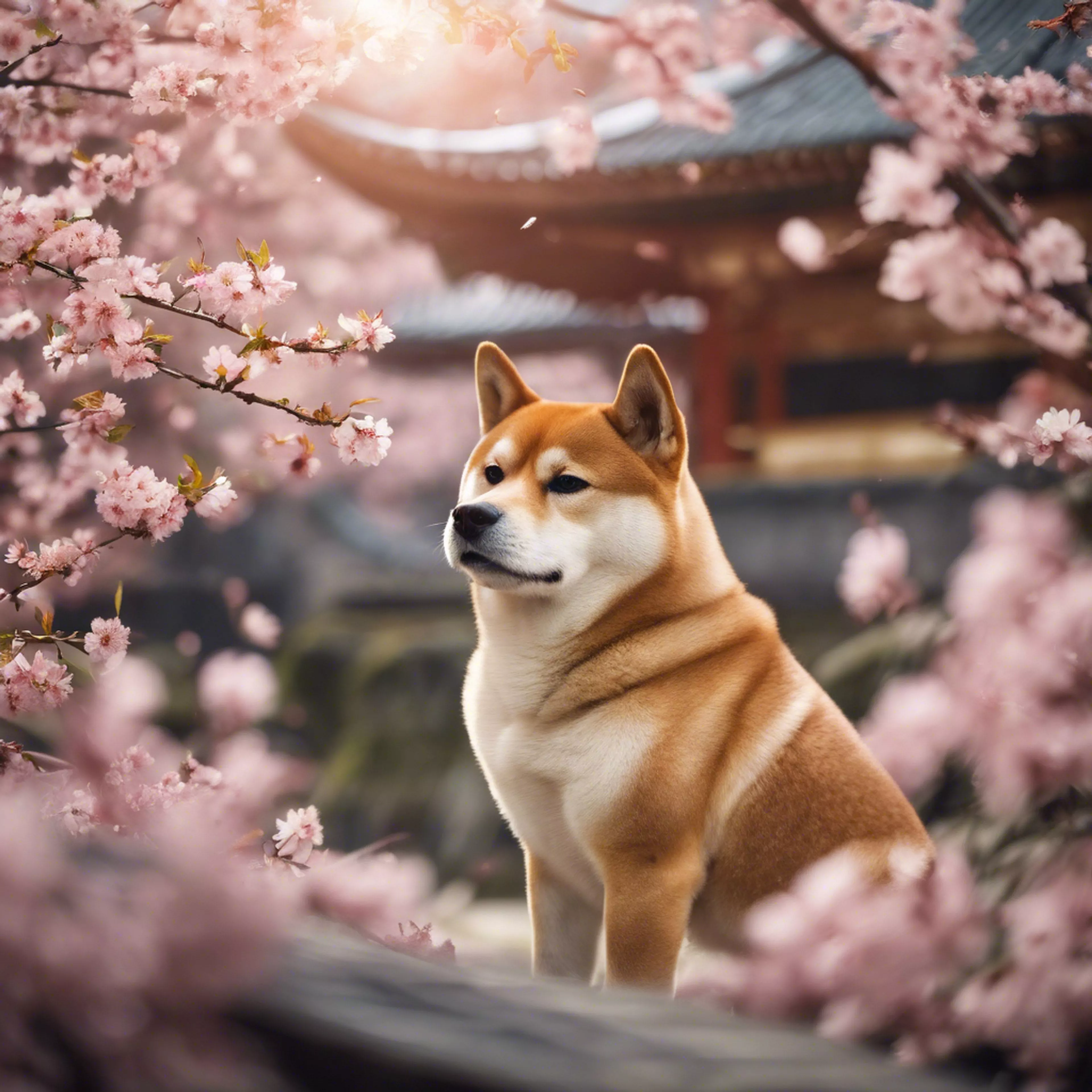An illustrated scene of a Shiba Inu dog