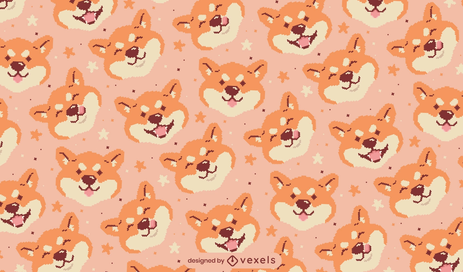 Shiba Inu Dog Pixel Art Pattern Design