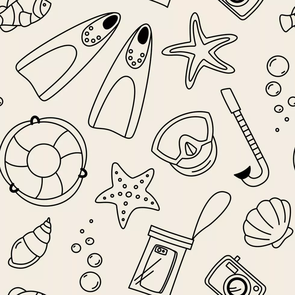 Summer vacation doodle seamless pattern
