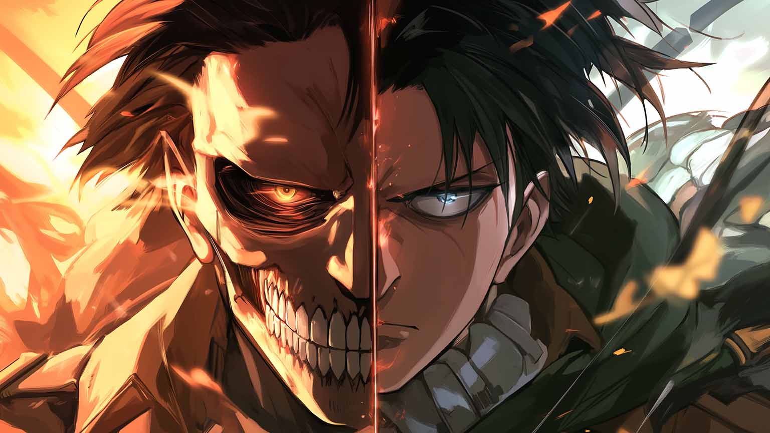 Free AOT Eren Human and Titan Dual Form Desktop Wallpaper