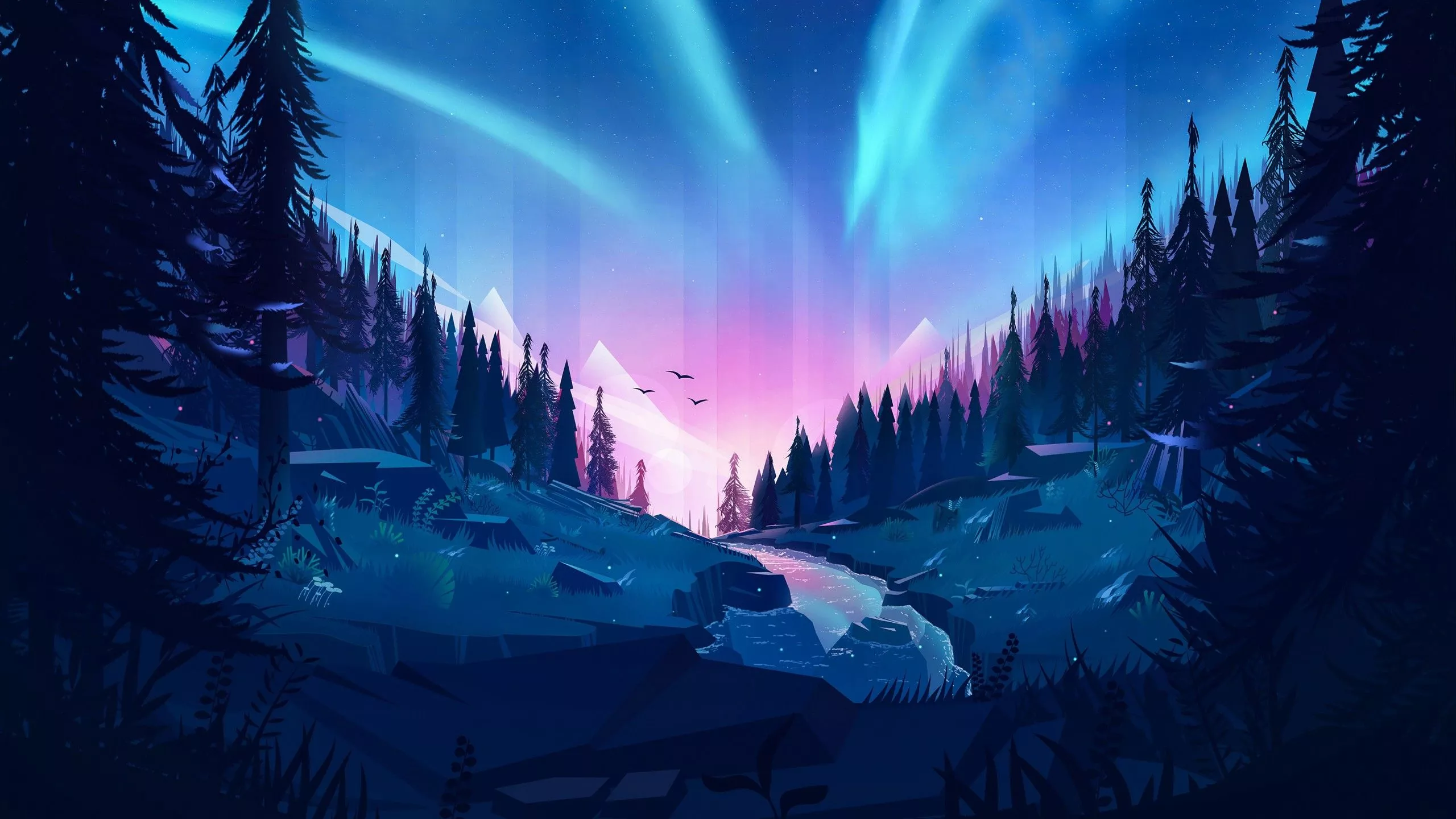 Blue Clouds Sky Pine Trees Forest