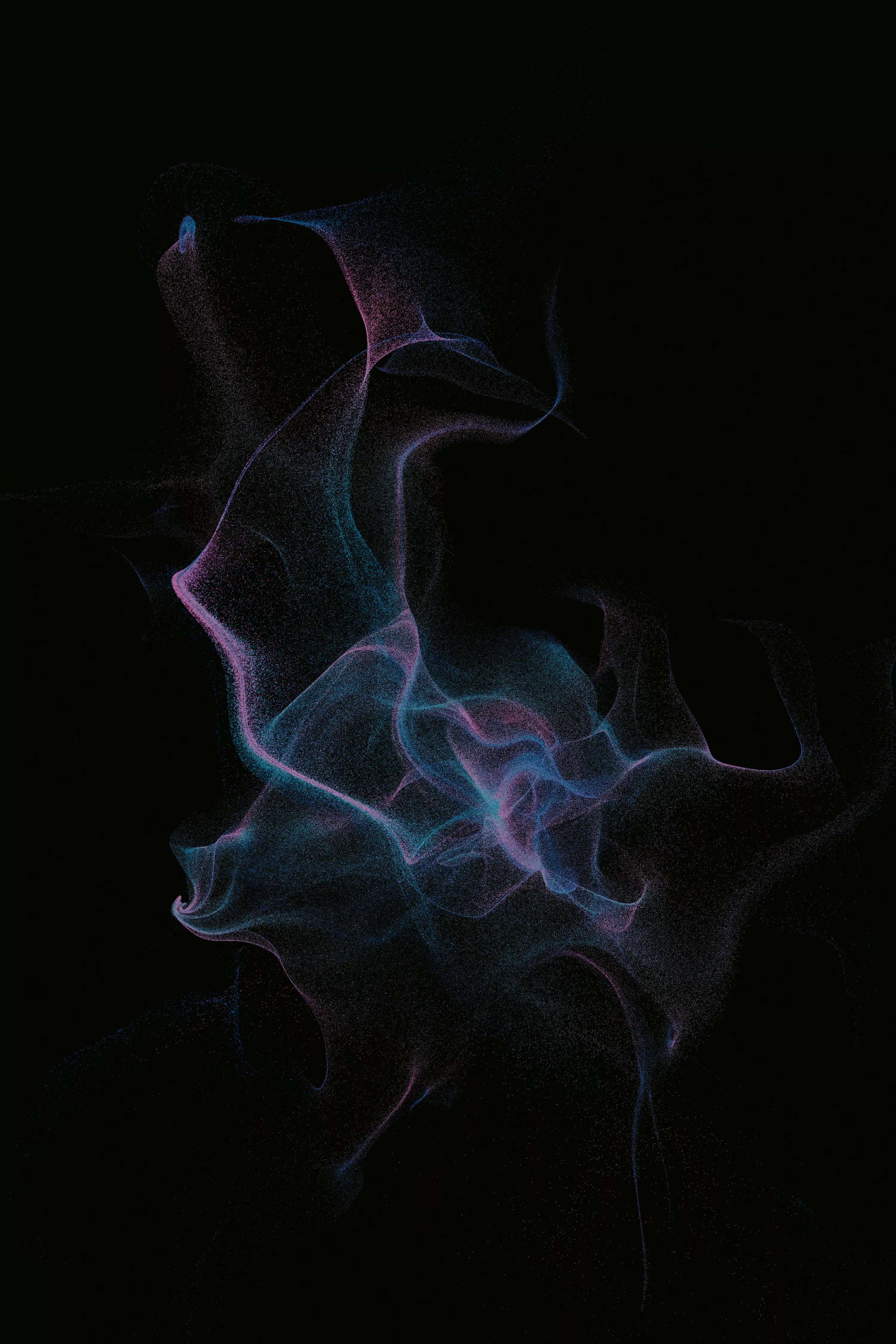A black background with blue and pink