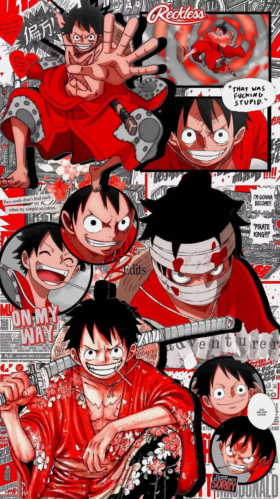 Red Collage One Piece iPhone Wallpaper