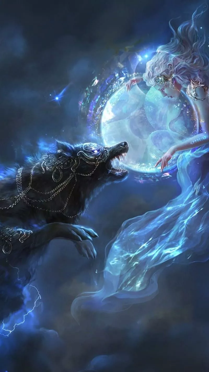 Fantasy, girl, magical, mystical, wolf, HD phone wallpaper