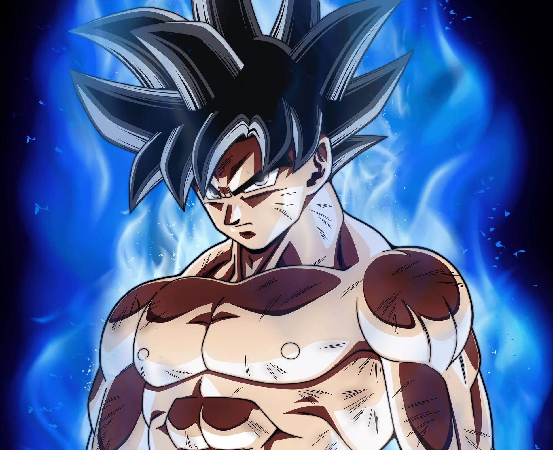 Download Goku 4k Ultra HD Shirtless Blue Aura Wallpaper