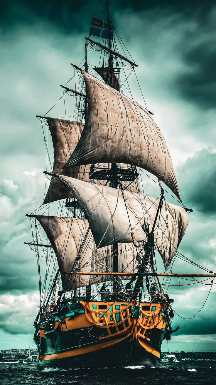 Wallpaper ship, sails, sea, clouds, sky, AI 4K by redwhite. Download wallpaper ship, sails, sea, clouds, sky for free