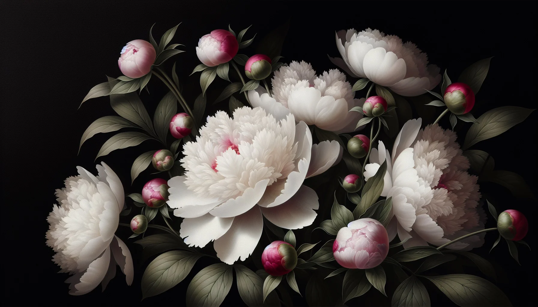 Peony Mural Wallpaper. Black