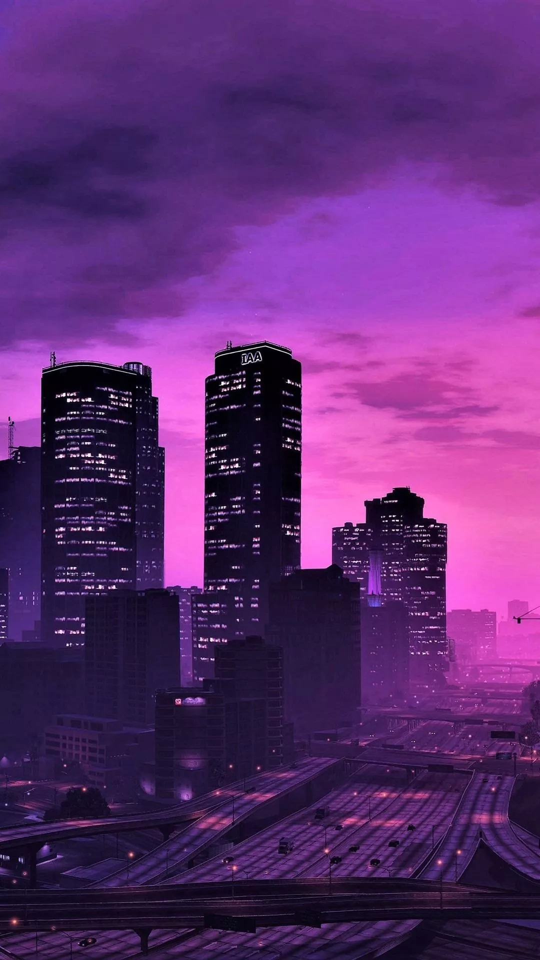 GTA 5, City At Night, Purple Style, Skyscrapers 1242x2688 IPhone 11 Pro XS Max Wallpaper, Background, Picture, Image