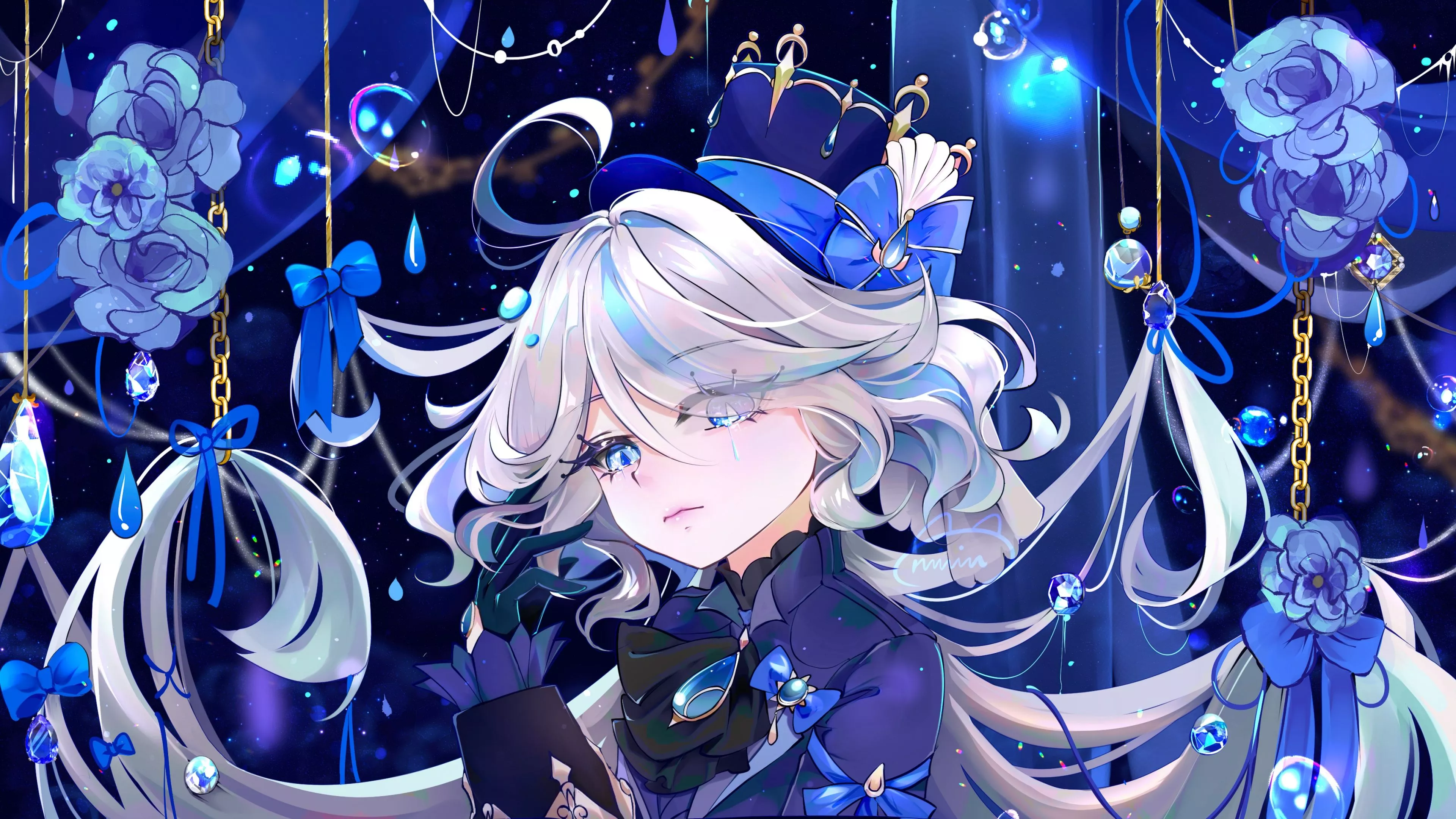 Furina Wallpaper 4K, Blue aesthetic