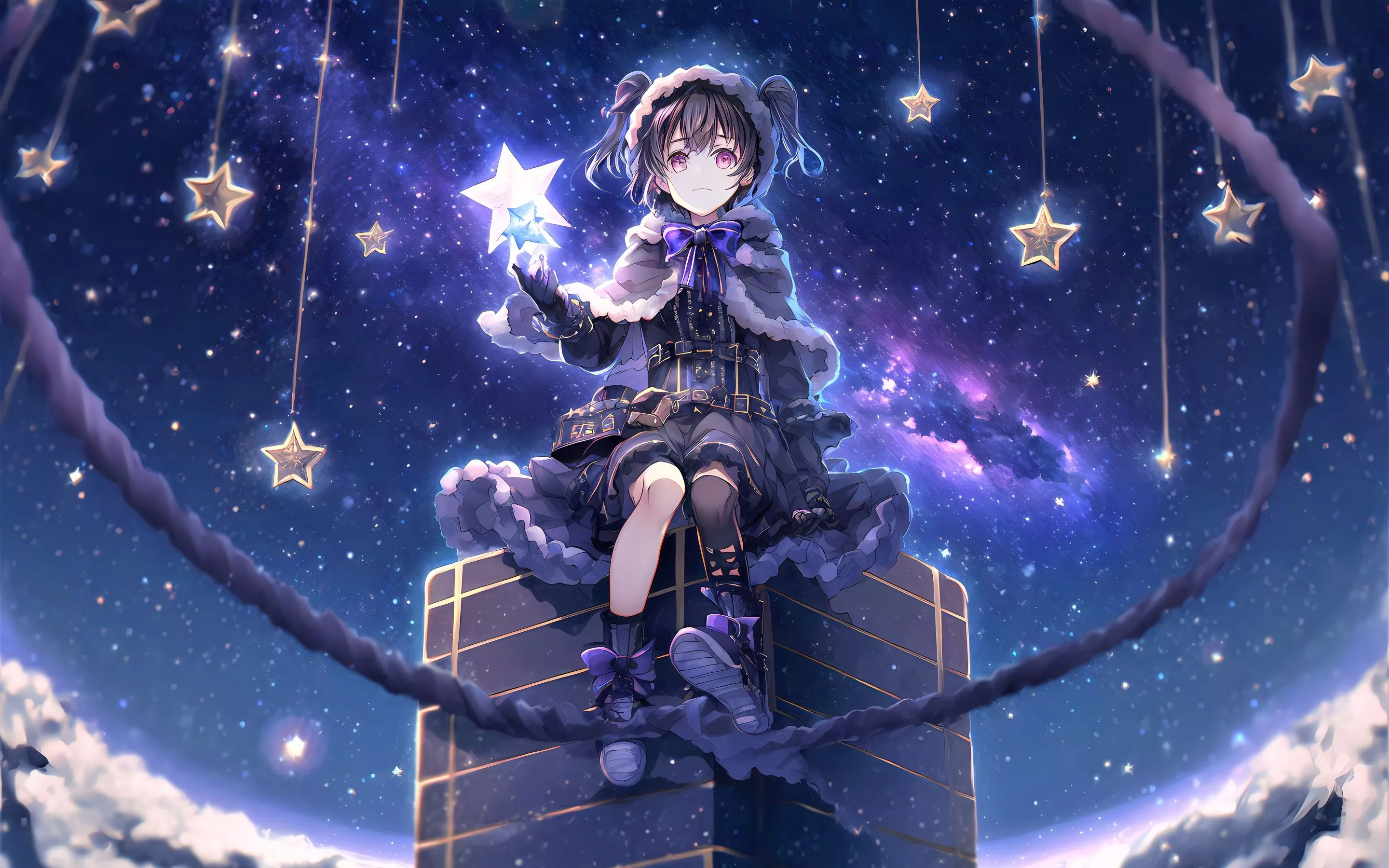 Anime girl Wallpaper 4K, Stars, Surreal