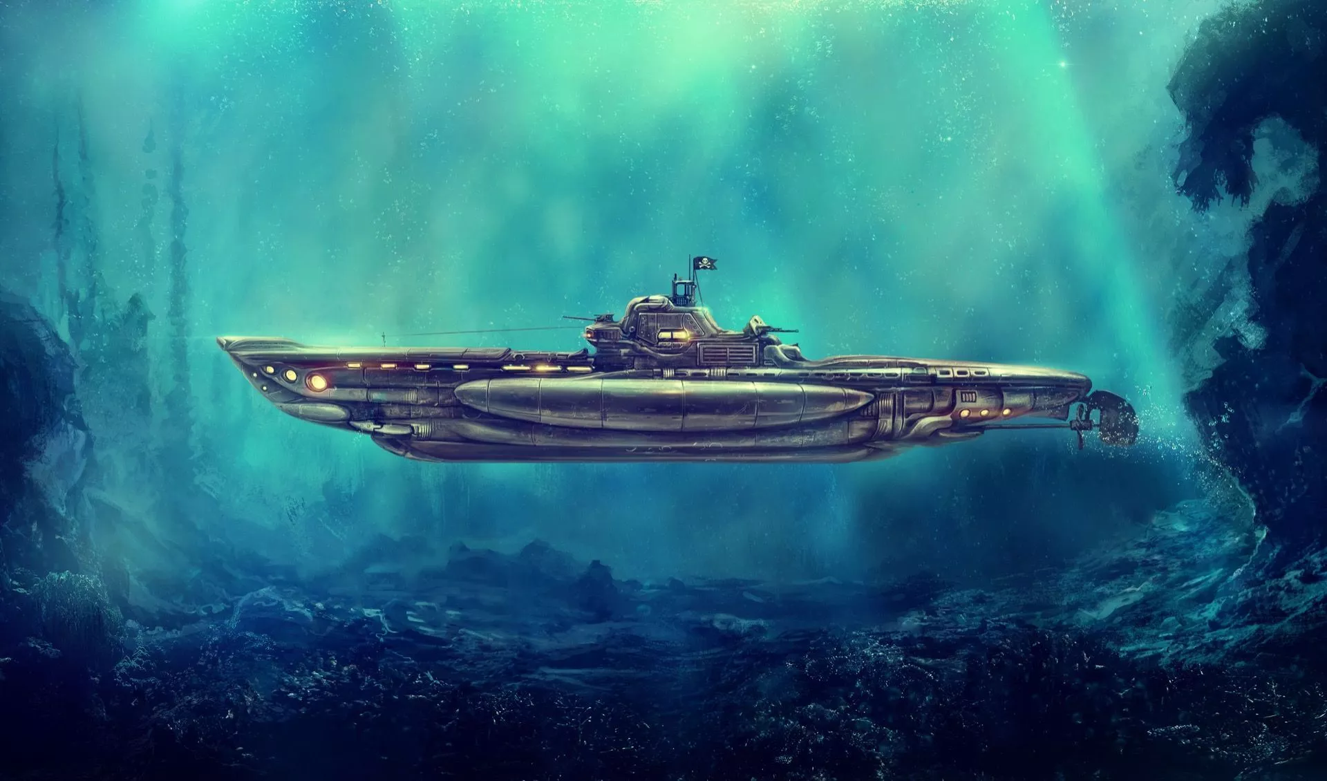 Pirate submarine in the underwater
