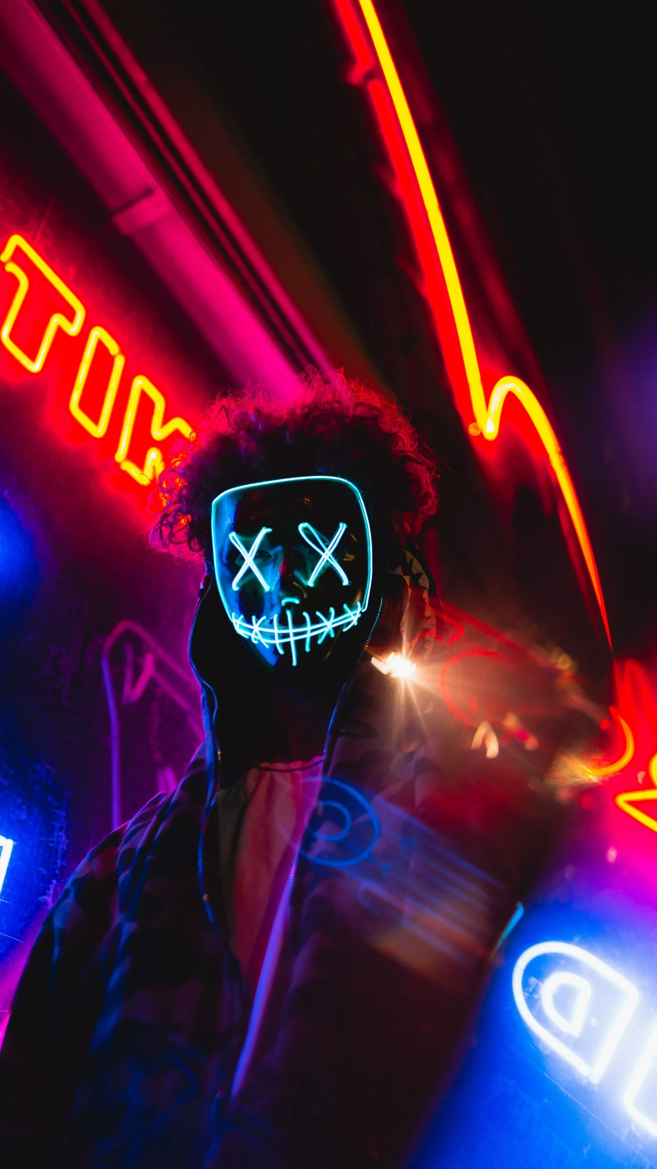 LED mask Wallpaper 4K, Neon Lights