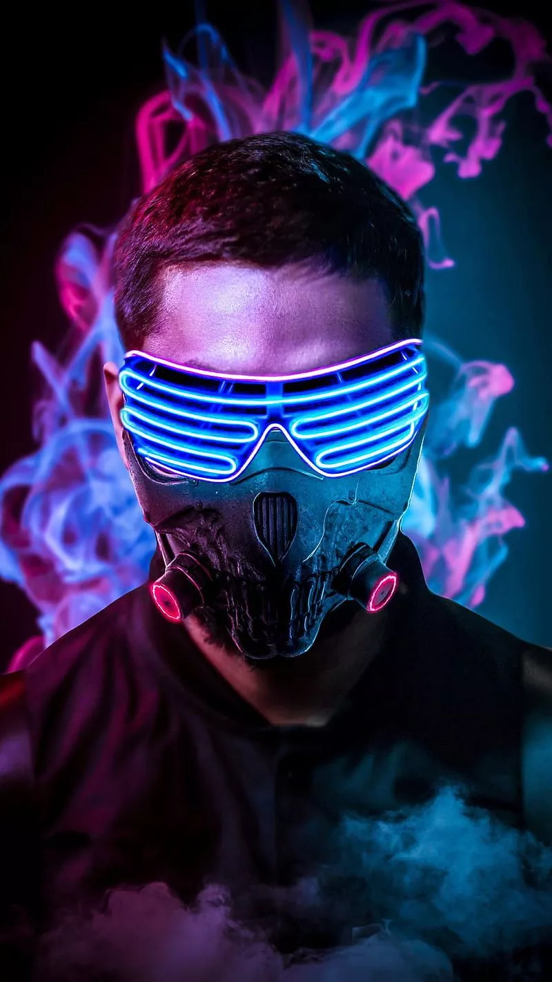 Neon mask, boy, mask, neon, HD phone