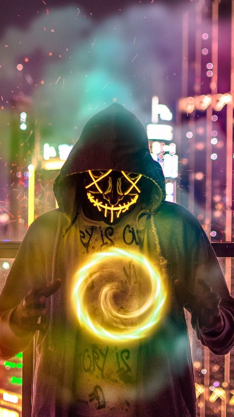 Neon mask, boy, HD phone wallpaper
