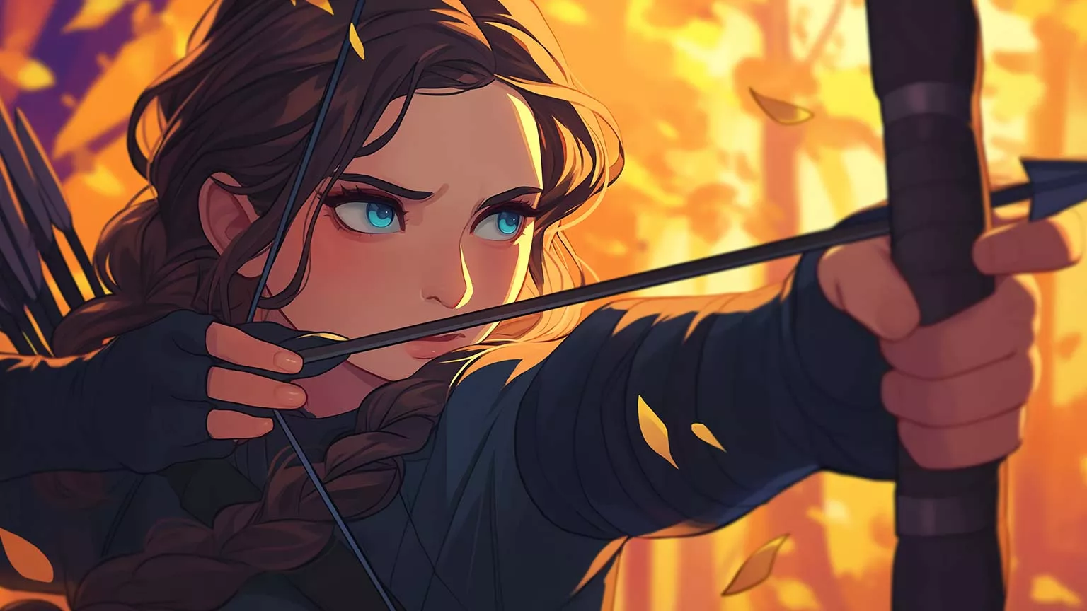 Archer Girl Autumn Forest Desktop Wallpaper Wallpaper 4k