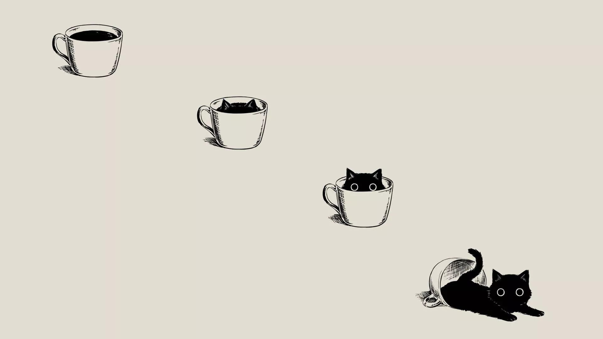 Cartoon Cat Pondering Life On A Coffee