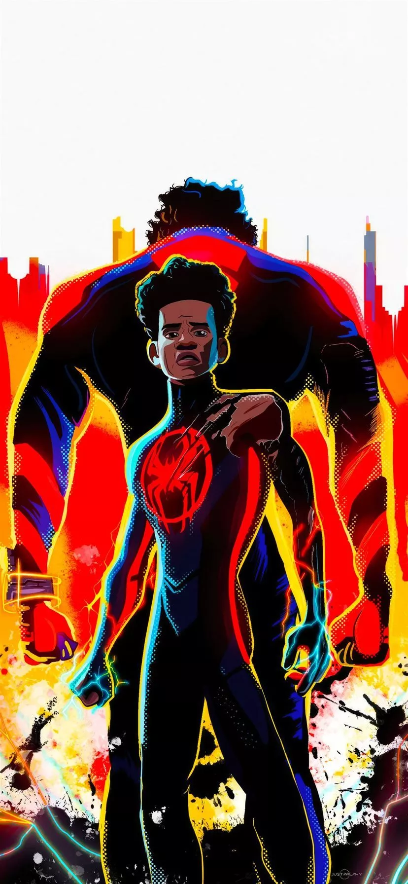 miles and peter parker spiderman across