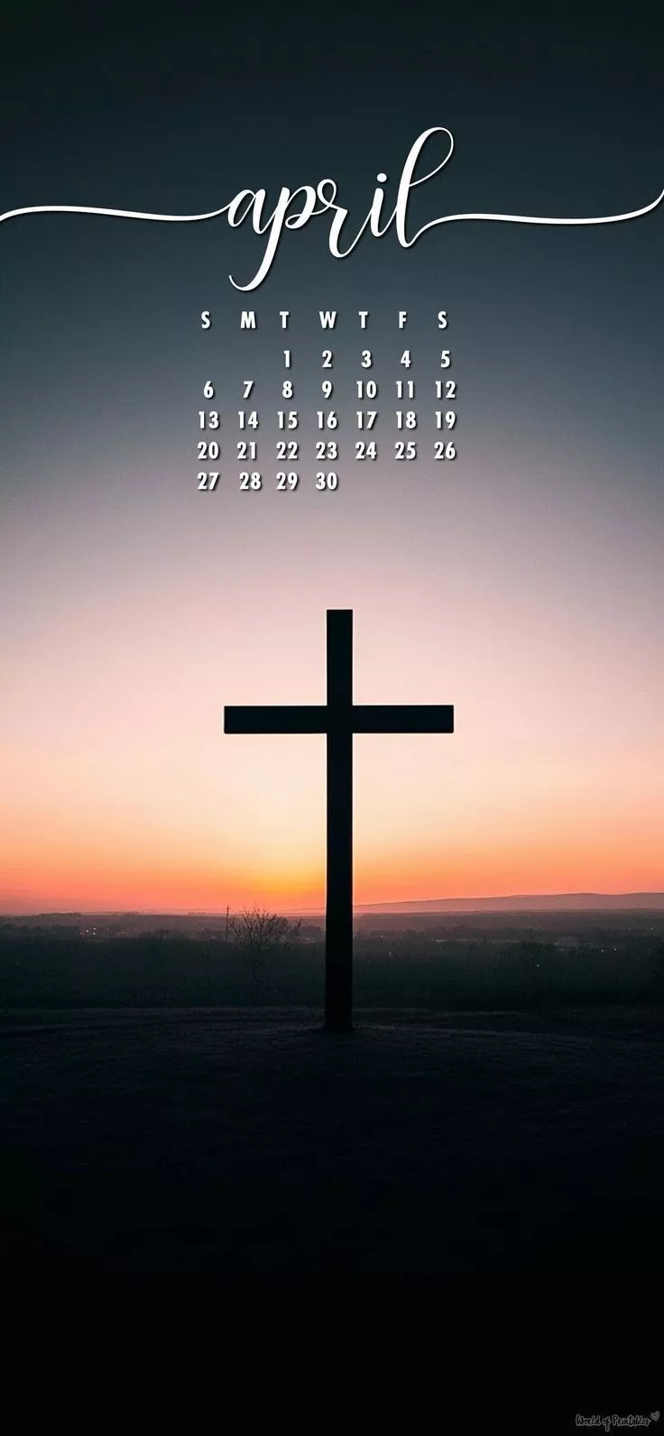 April 2025 Calendar with Peaceful Cross