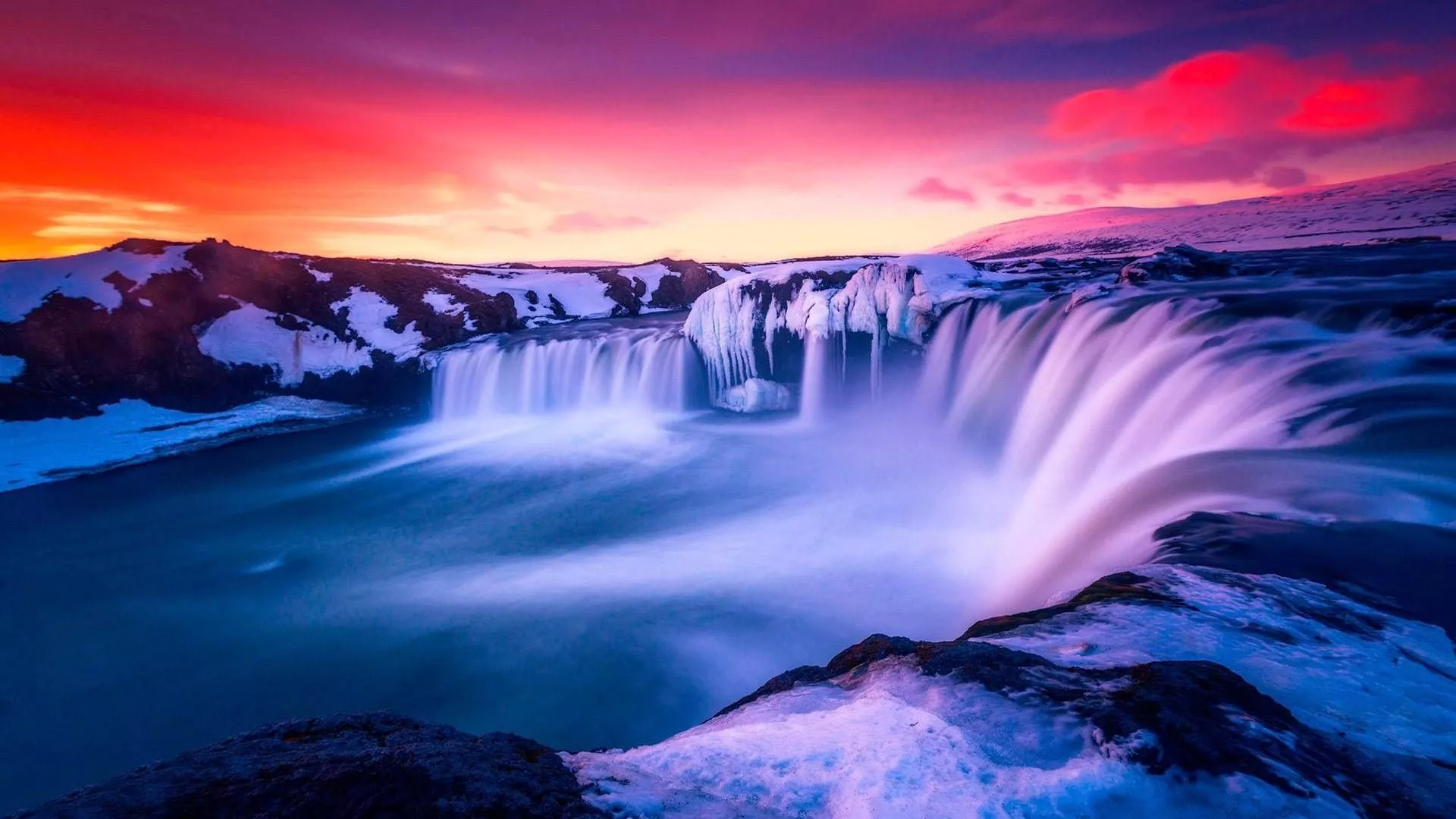 Godafoss Waterfall In Summer Wallpaper