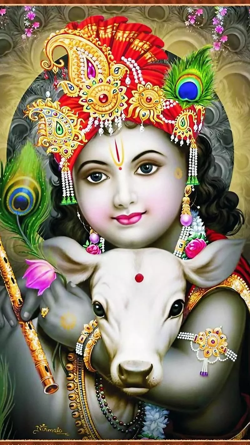 HD kanha ji with cow wallpaper