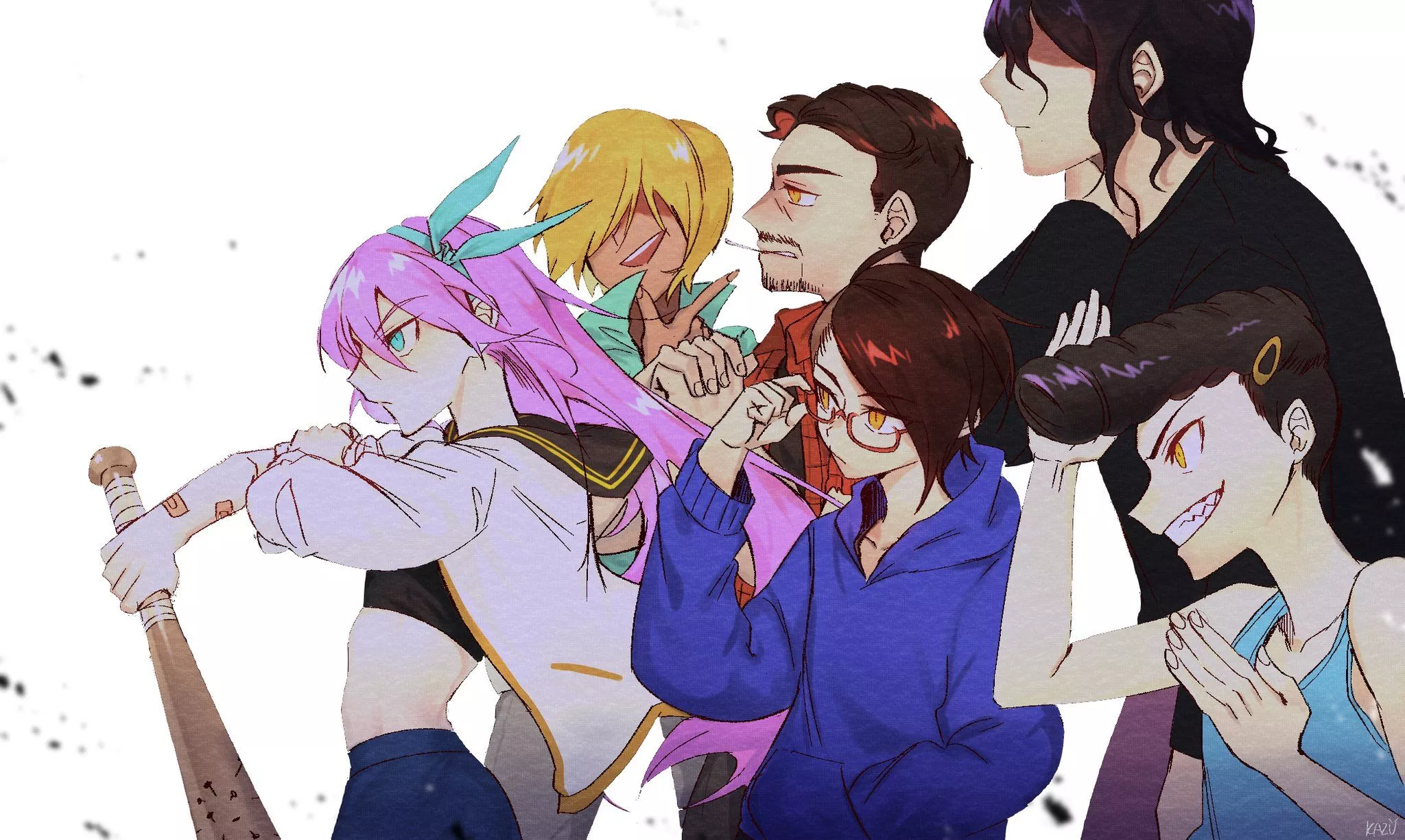 Glasses Pink Hair Baseball Bat OMORI