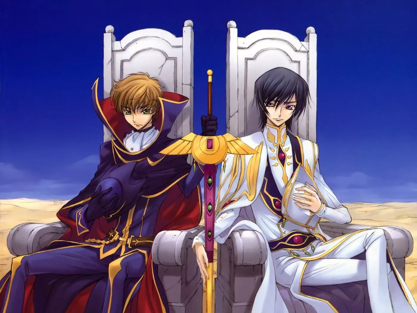 Two anime character on thrones, Code Geass Desktop wallpaper 1400x1050