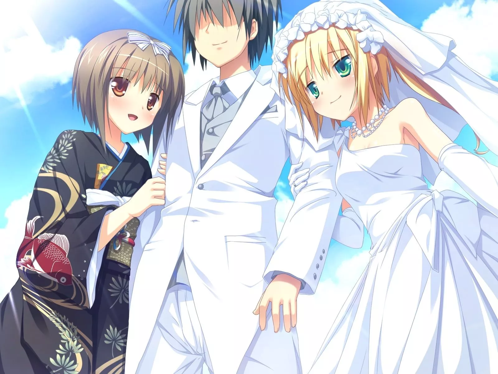 Two women and one man anime character