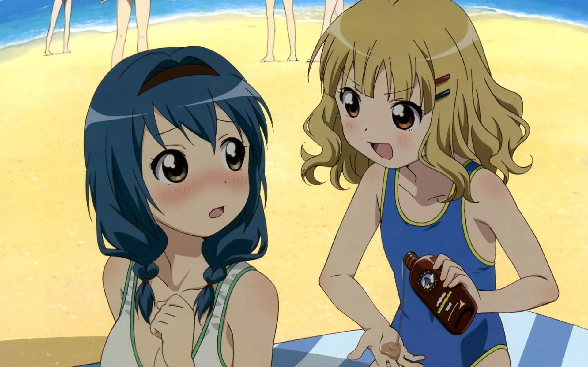 anime girls on the beach in swimsuits