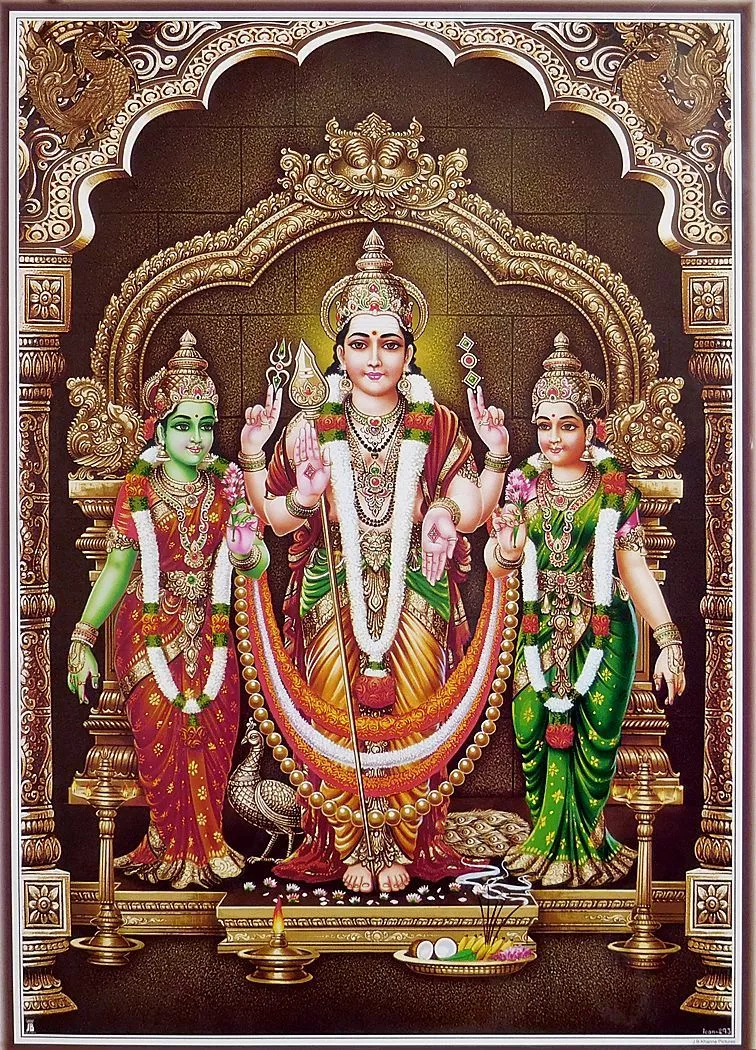 Lord Murugan with Devyani and Valli