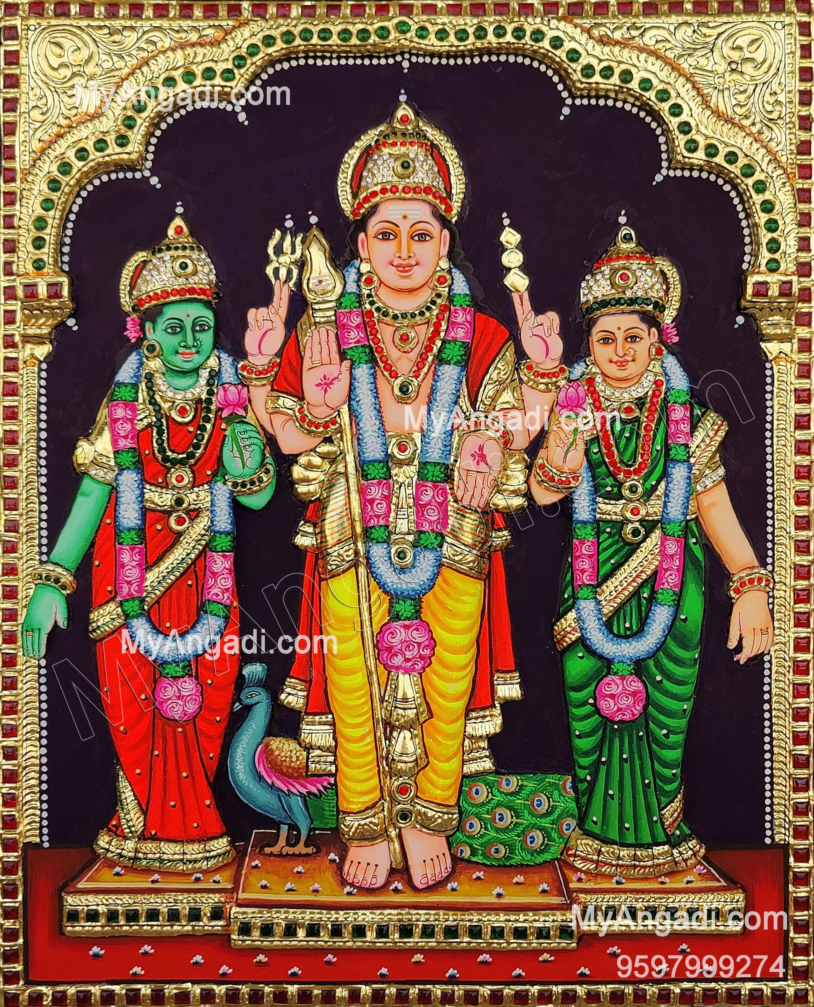 Murugan Valli Deivanai 3D Tanjore Painting