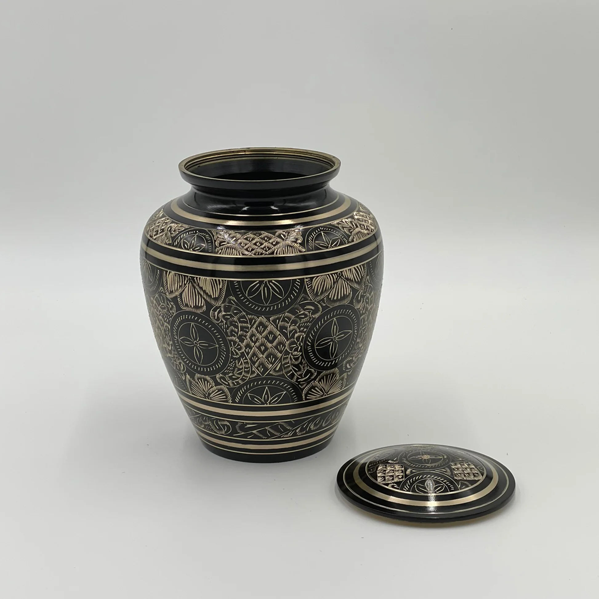 Black and Gold Etched Brass Urn