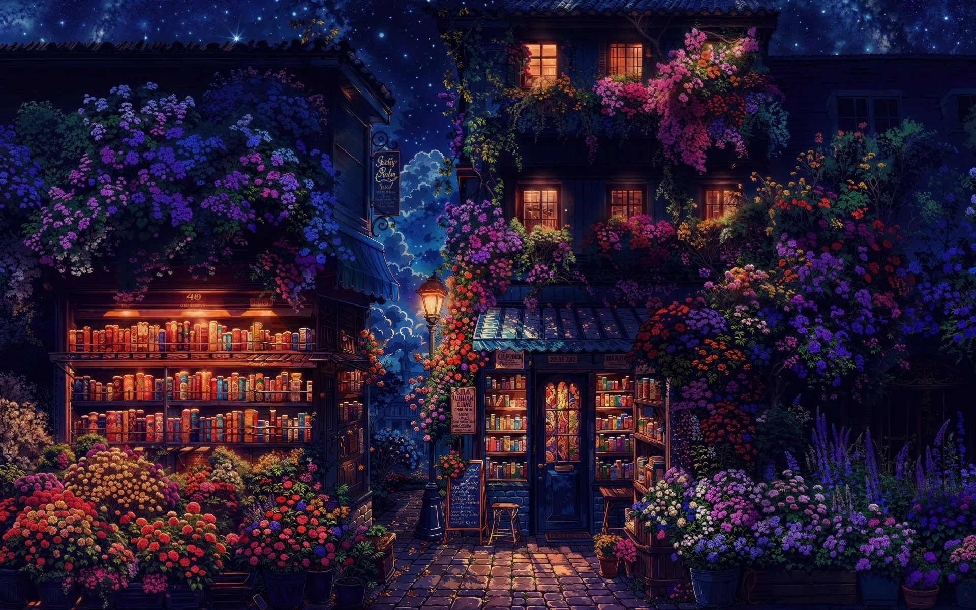 Cozy Night Book Shop 5K Wallpaper