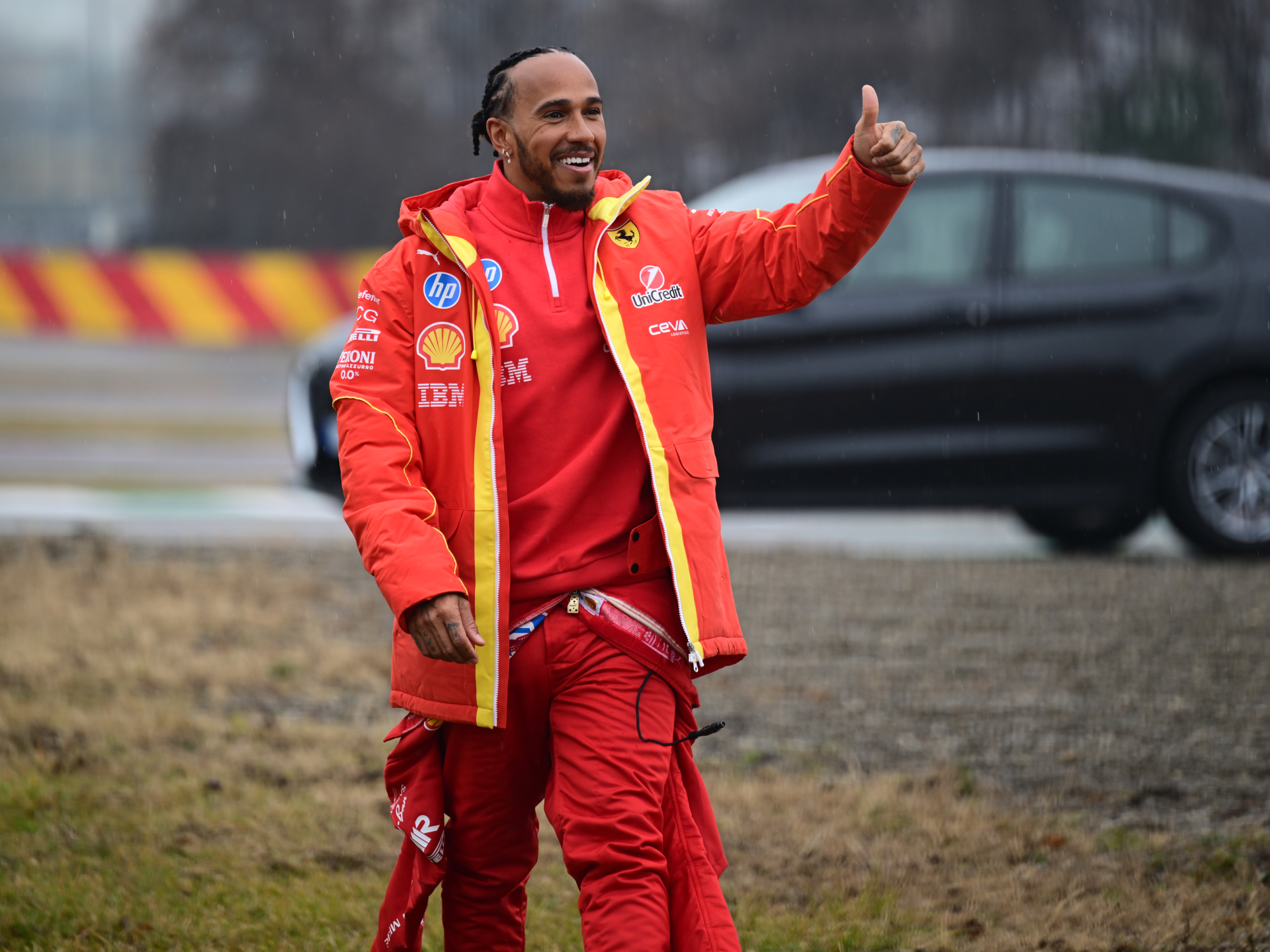 Lewis Hamilton test drives Ferrari F1