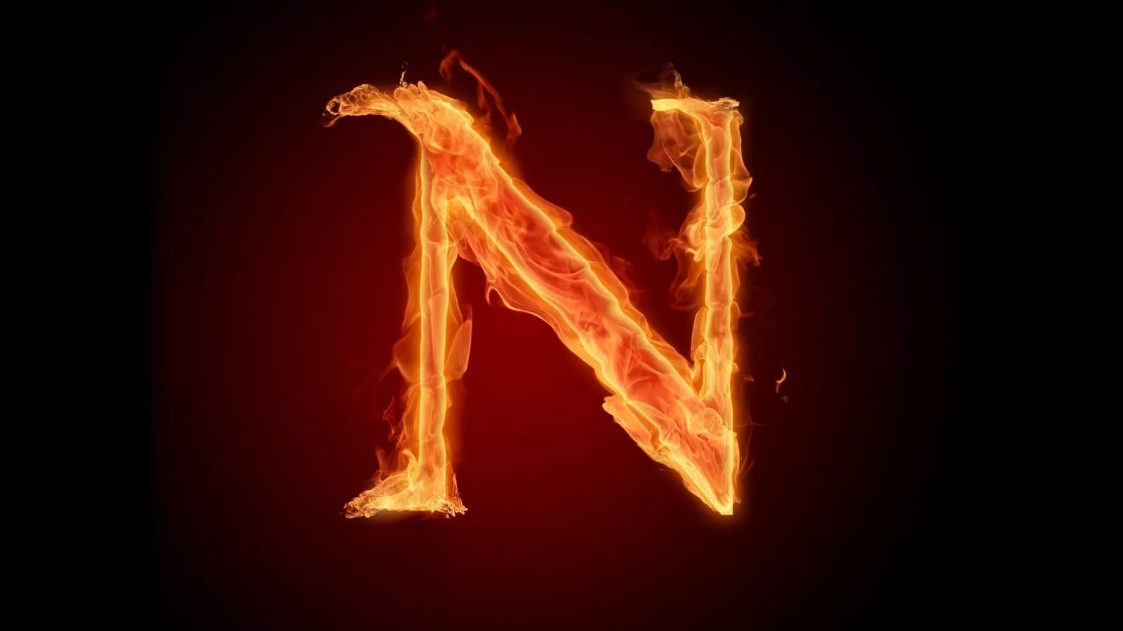 N Fiery English Alphabet Letter Black