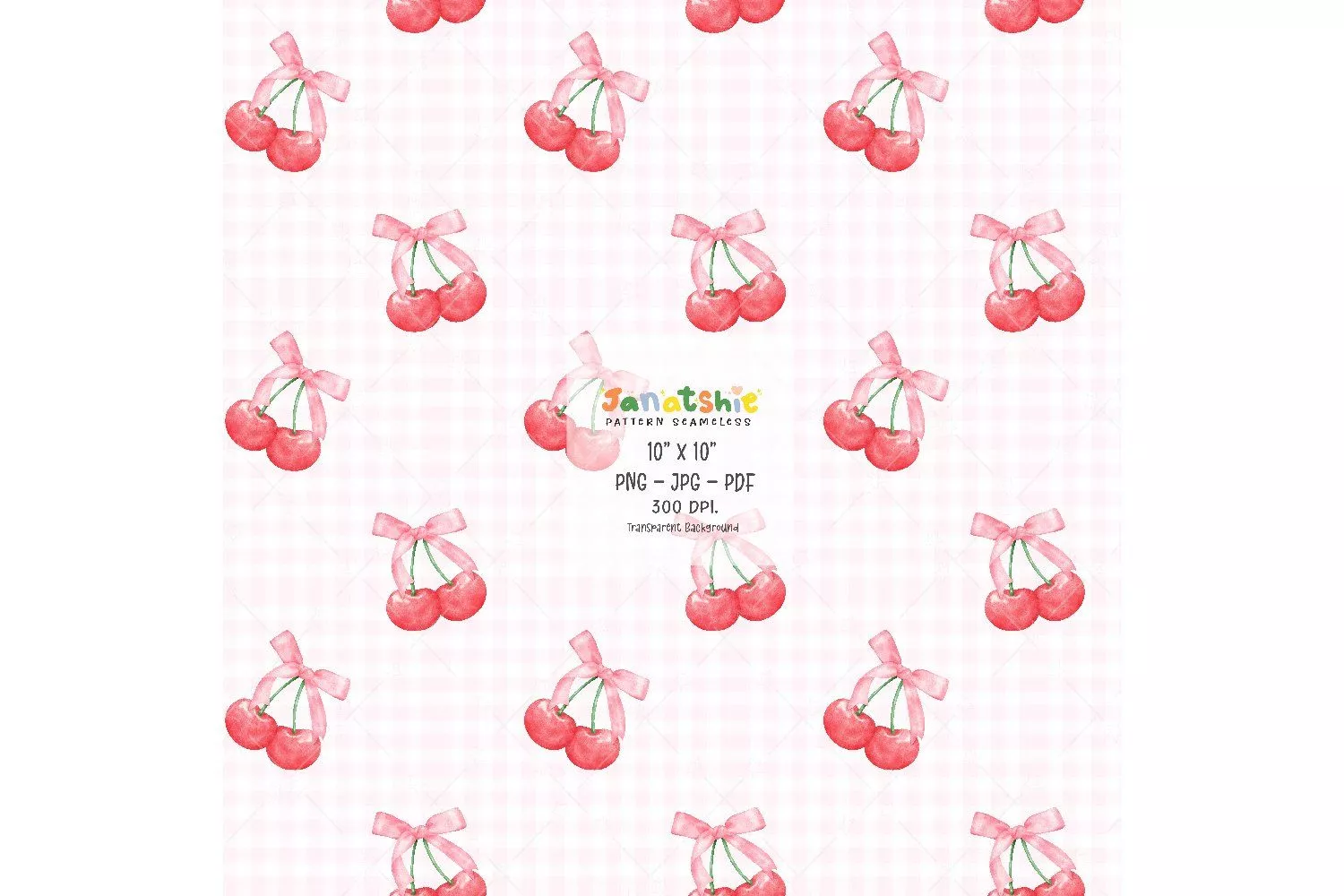 Coquette pattern featuring seamless cherries with pink bows