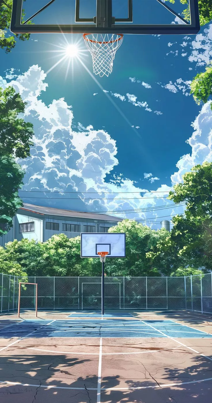 4K Anime Basketball Court with Sun