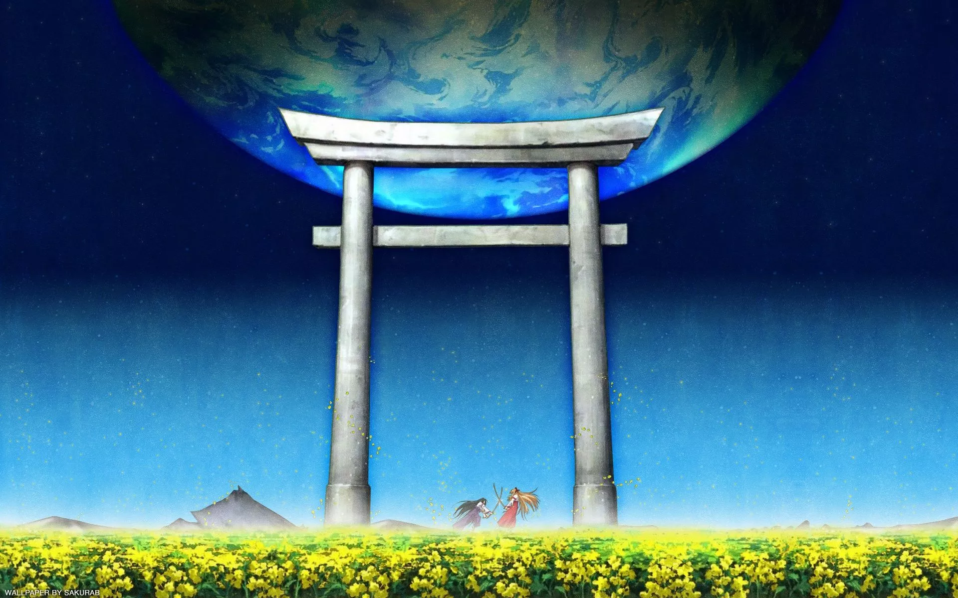 Wallpaper Japan, blue sky, torii gate