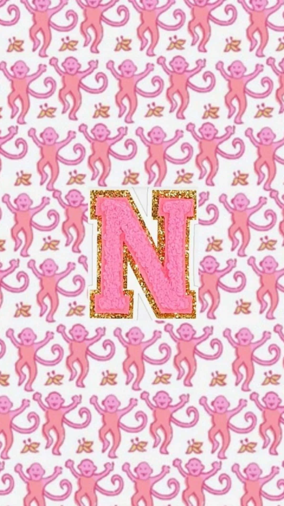 Preppy Pink Monkeys Letter N Wallpaper