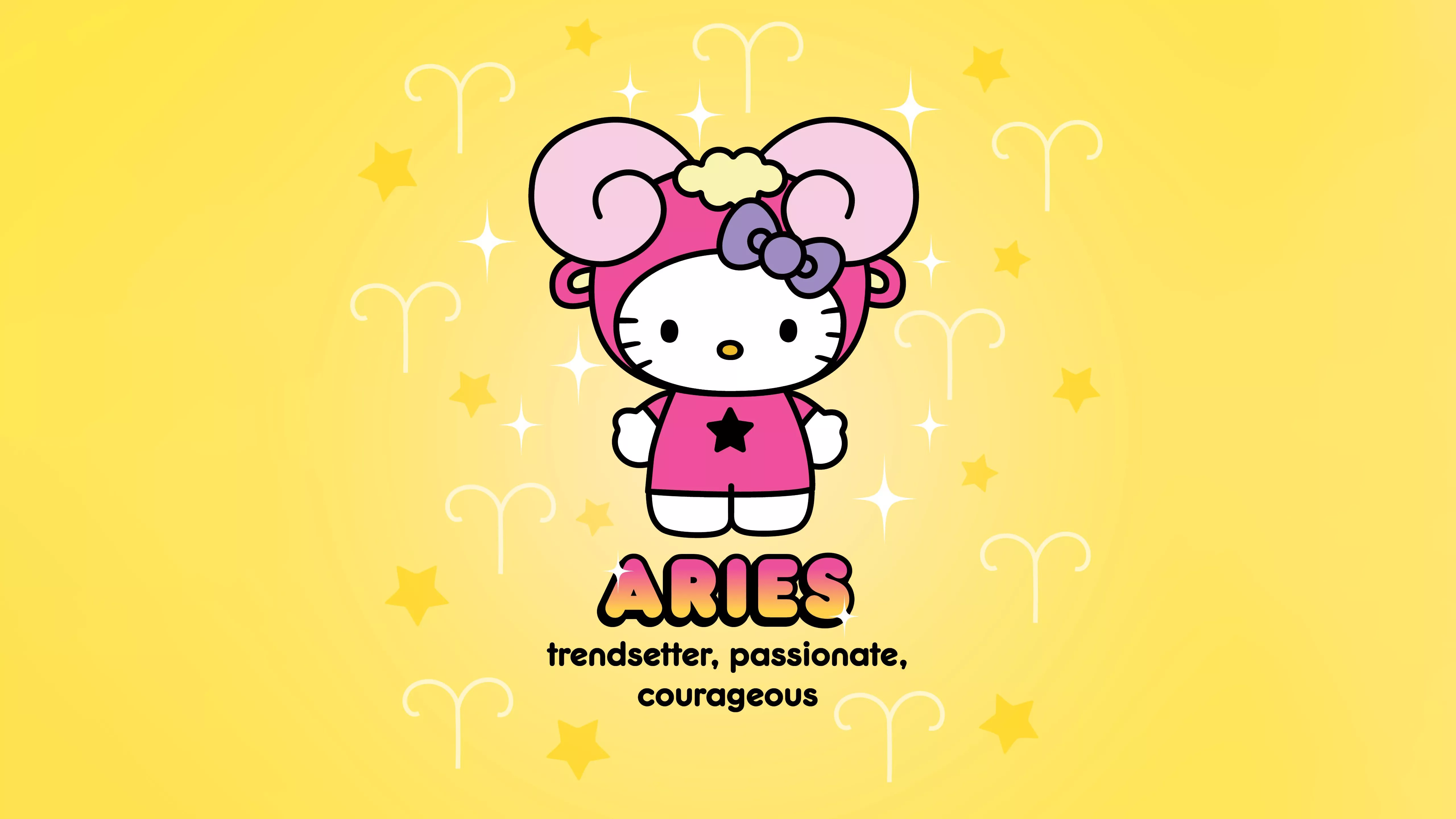 Aries Wallpaper 4K, Hello Kitty, Zodiac