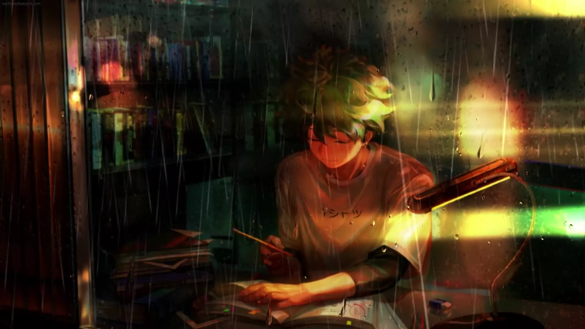 PC Animated Deku Studying Live Wallpaper